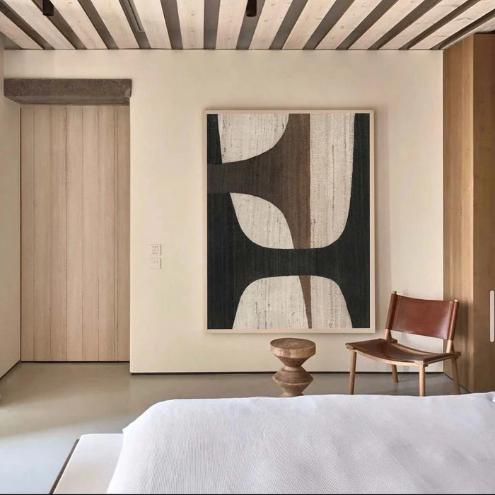 Oversize Large Wabi Sabi Abstract Painting on Canvas Minimalistic Wall Art, Black and Beige #kiss02