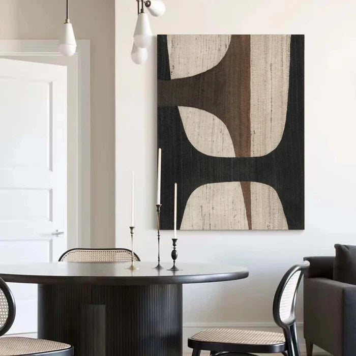 Oversize Large Wabi Sabi Abstract Painting on Canvas Minimalistic Wall Art, Black and Beige #kiss02