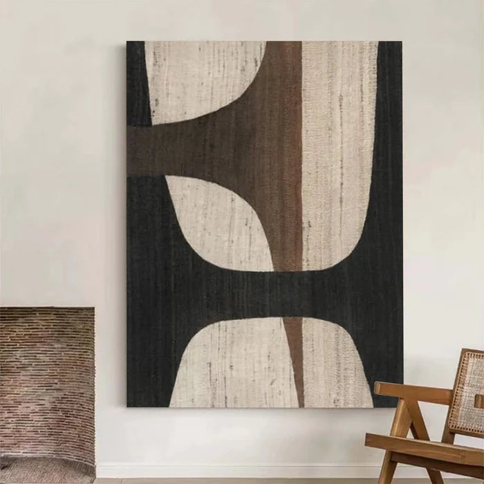 Oversize Large Wabi Sabi Abstract Painting on Canvas Minimalistic Wall Art, Black and Beige #kiss02