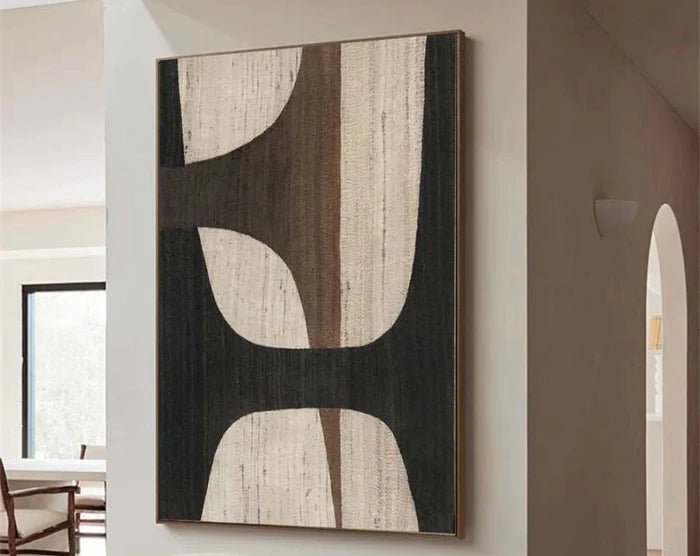 Oversize Large Wabi Sabi Abstract Painting on Canvas Minimalistic Wall Art, Black and Beige #kiss02
