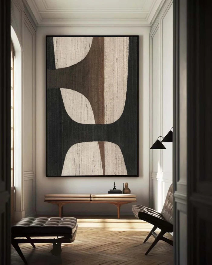 Oversize Large Wabi Sabi Abstract Painting on Canvas Minimalistic Wall Art, Black and Beige #kiss02