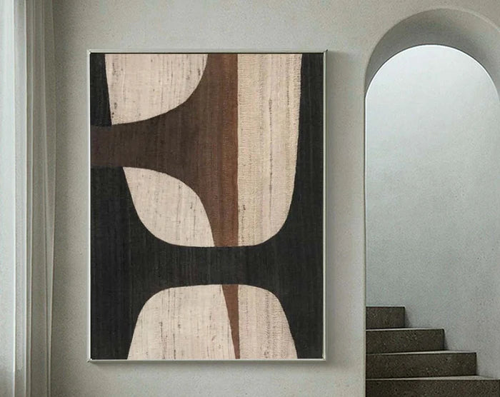 Oversize Large Wabi Sabi Abstract Painting on Canvas Minimalistic Wall Art, Black and Beige #kiss02