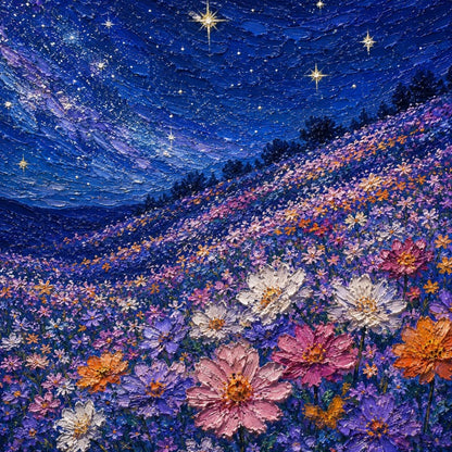 Starry Flower Field Canvas Painting #Kiss 191