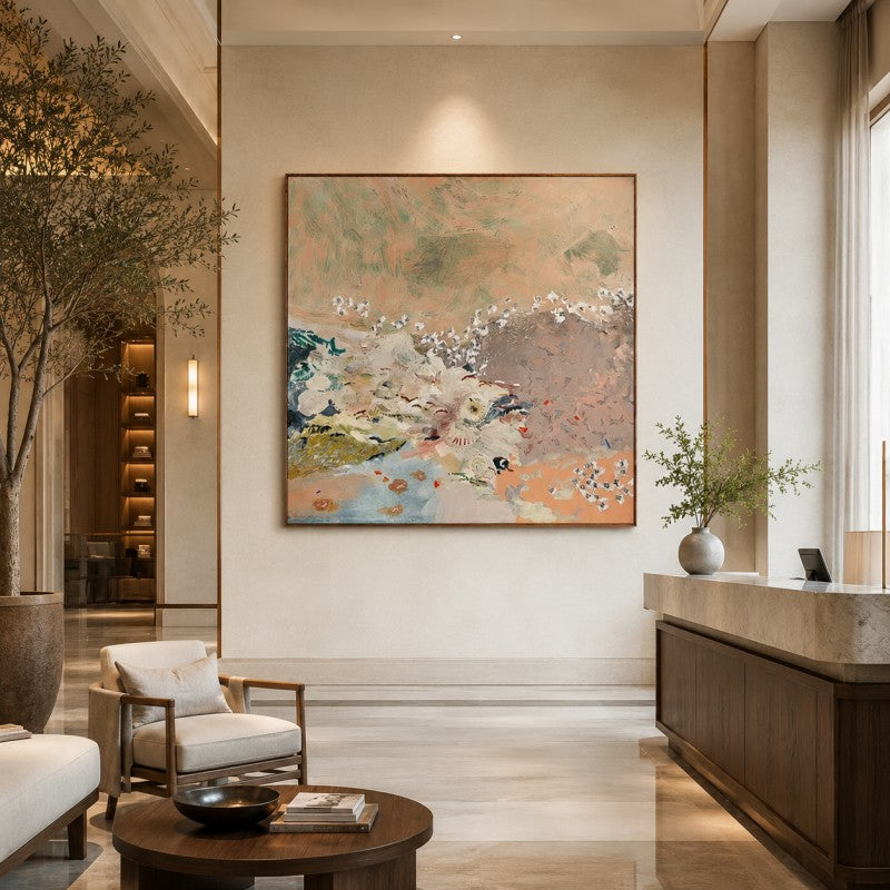 Blush Meadow Abstract Canvas Painting #Kiss 192