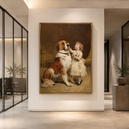 Vintage Child and Saint Bernard Canvas Painting #Kiss 205
