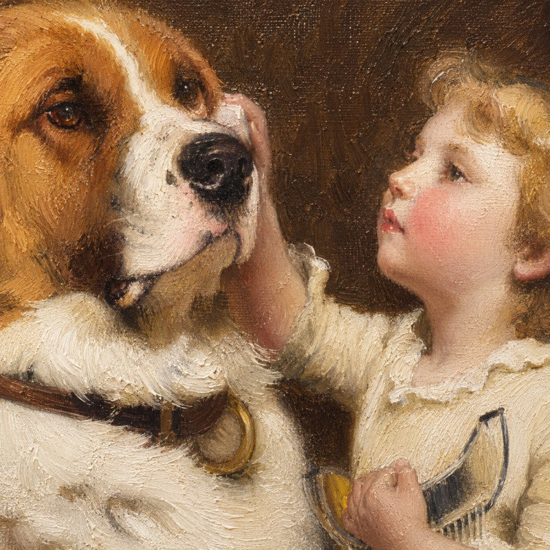 Vintage Child and Saint Bernard Canvas Painting #Kiss 205