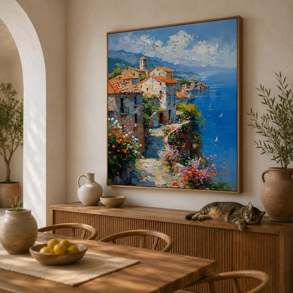 Mediterranean Coastal Village Canvas Painting #Kiss 186