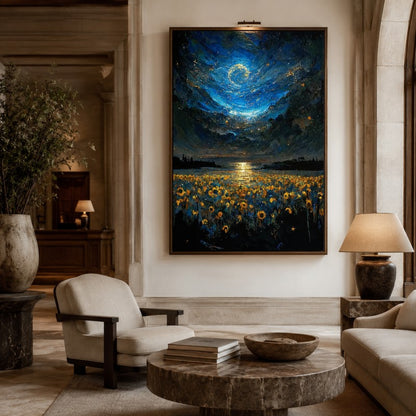 Starry Night Sunflower Field Canvas Painting #Kiss 203