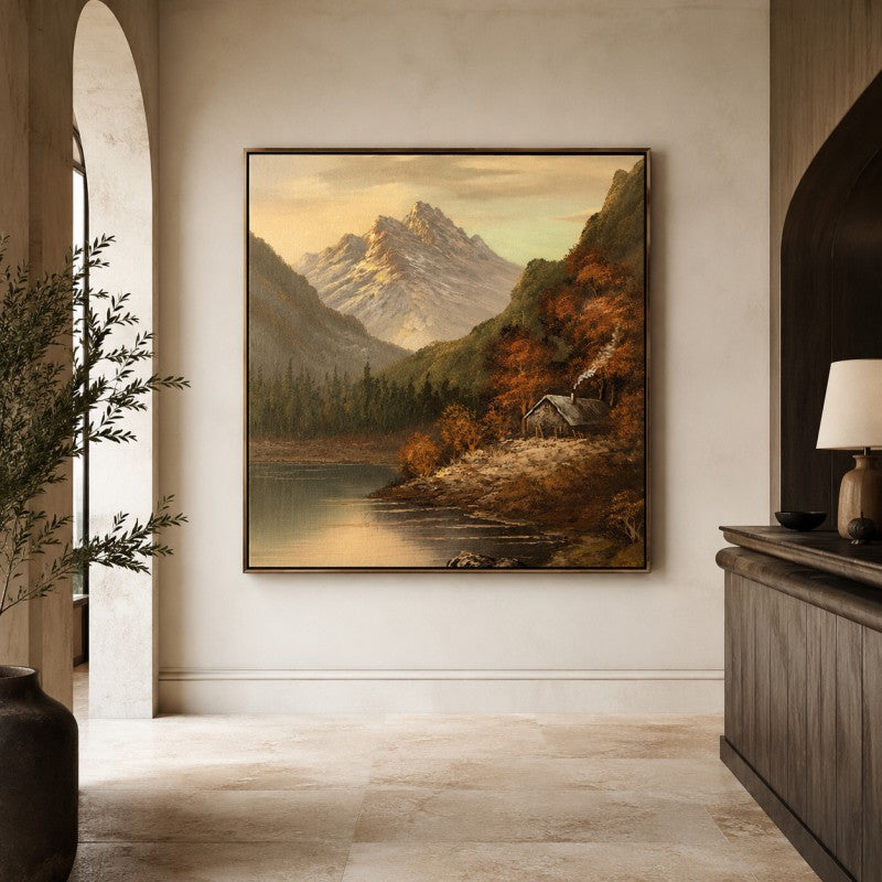 Autumn Mountain Cabin Canvas Painting #Kiss 201