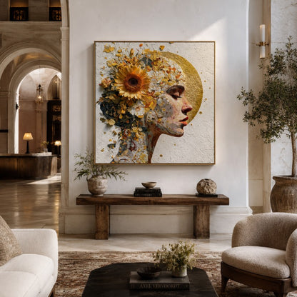 Golden Floral Woman Canvas Painting #Kiss 200