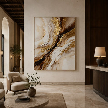 Golden Marble Abstract Canvas Painting #Kiss 193