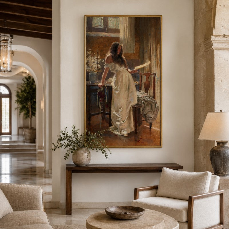 Letter Reading Lady Canvas Painting | Classical Figurative Wall Art | Kissmuse
