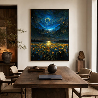 Starry Night Sunflower Field Canvas Painting #Kiss 203