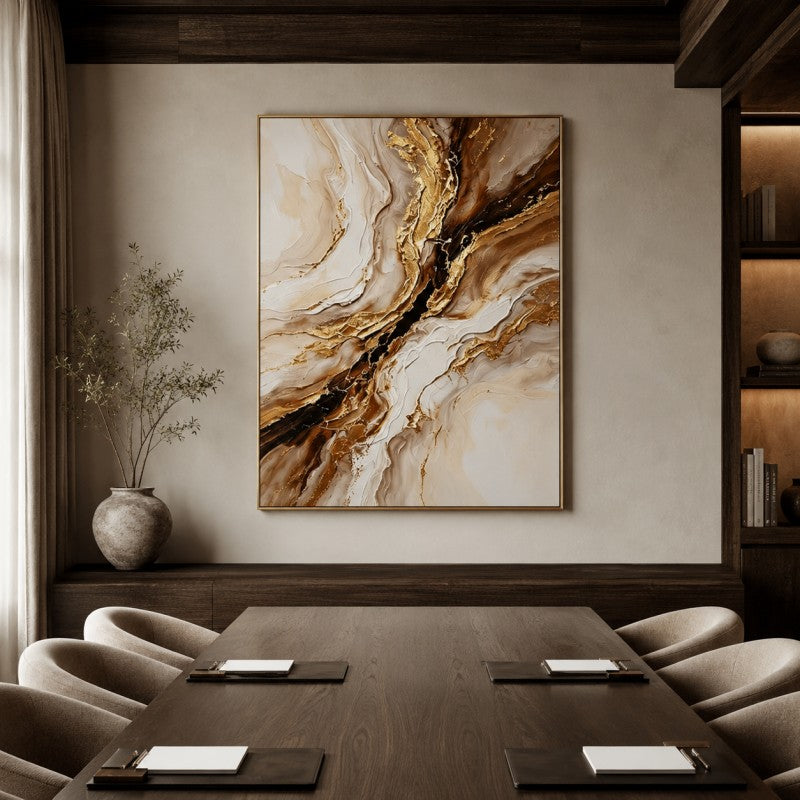 Golden Marble Abstract Canvas Painting #Kiss 193