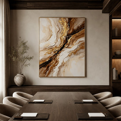 Golden Marble Abstract Canvas Painting #Kiss 193
