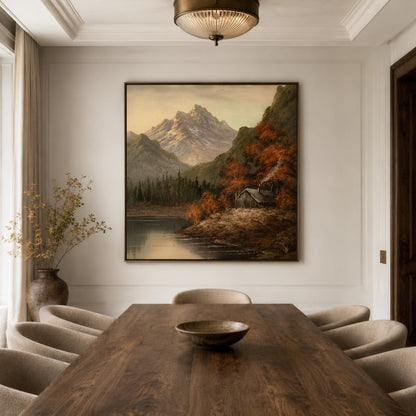 Autumn Mountain Cabin Canvas Painting #Kiss 201