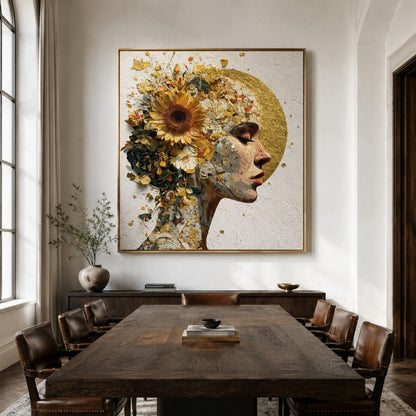 Golden Floral Woman Canvas Painting #Kiss 200