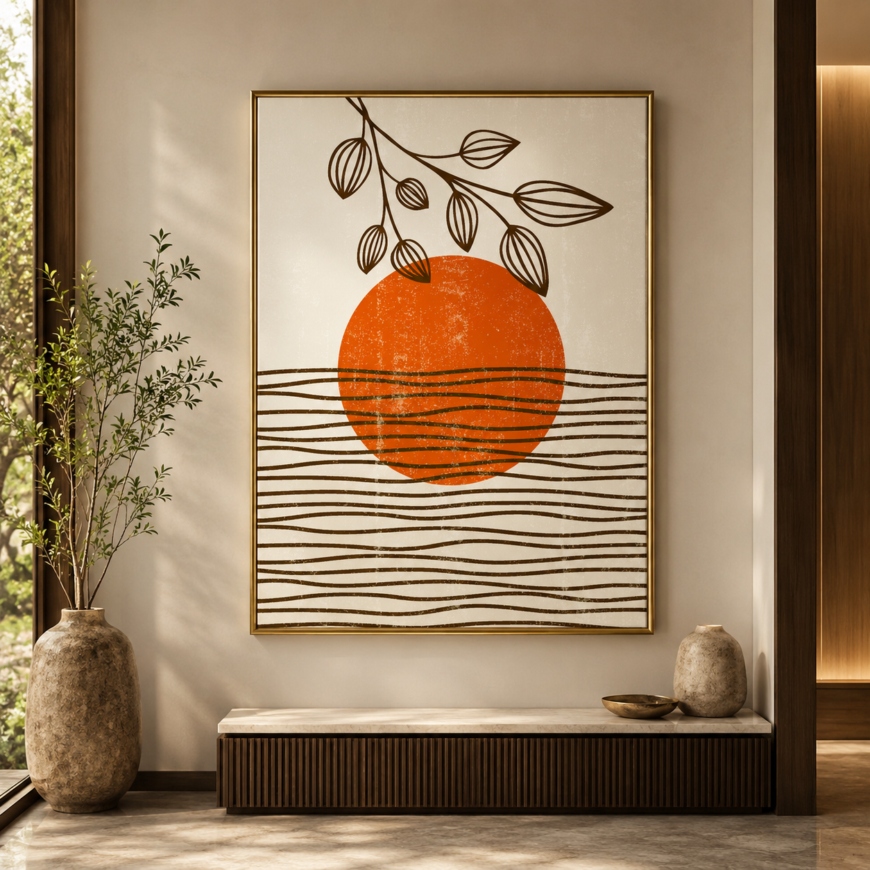 Sunset Wave Botanical Canvas Painting #Kiss 181