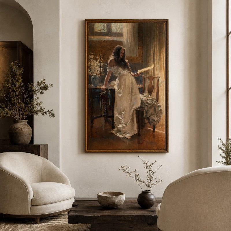 Letter Reading Lady Canvas Painting | Classical Figurative Wall Art | Kissmuse