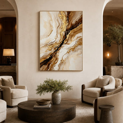 Golden Marble Abstract Canvas Painting #Kiss 193