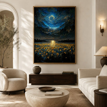 Starry Night Sunflower Field Canvas Painting #Kiss 203