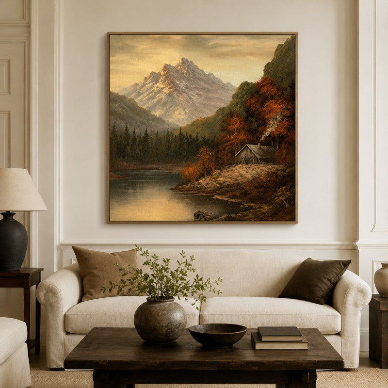 Autumn Mountain Cabin Canvas Painting #Kiss 201