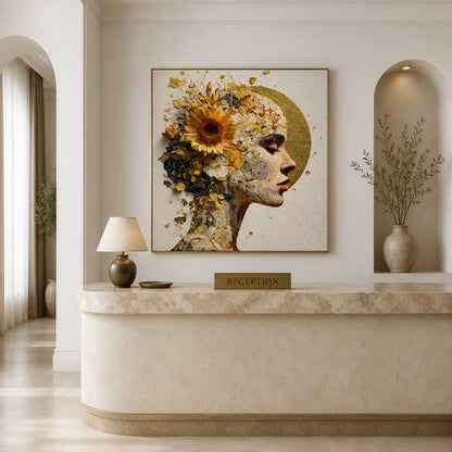 Golden Floral Woman Canvas Painting #Kiss 200