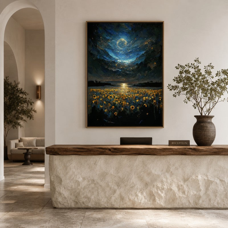 Starry Night Sunflower Field Canvas Painting #Kiss 203