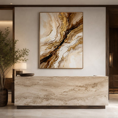 Golden Marble Abstract Canvas Painting #Kiss 193
