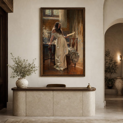 Letter Reading Lady Canvas Painting | Classical Figurative Wall Art | Kissmuse
