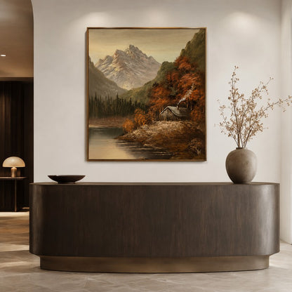 Autumn Mountain Cabin Canvas Painting #Kiss 201