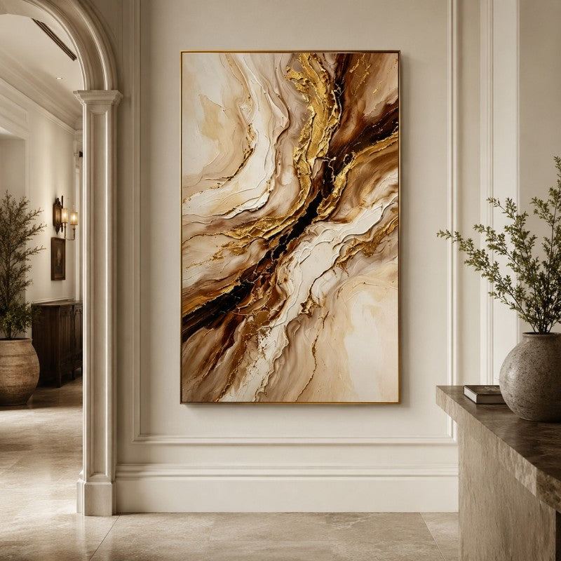 Golden Marble Abstract Canvas Painting #Kiss 193