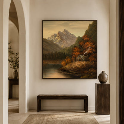 Autumn Mountain Cabin Canvas Painting #Kiss 201