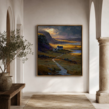 Golden Highland Cottage Landscape Canvas Painting #Kiss 204
