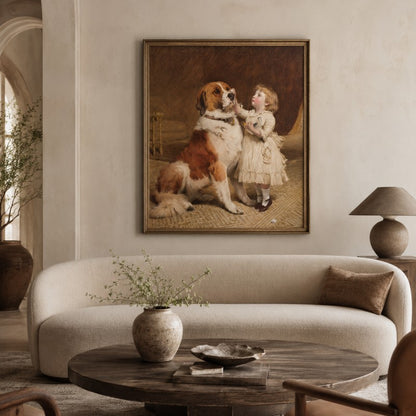 Vintage Child and Saint Bernard Canvas Painting #Kiss 205