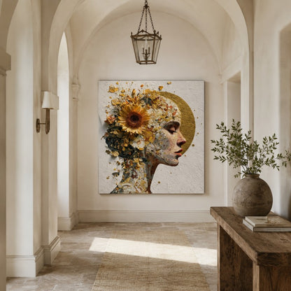 Golden Floral Woman Canvas Painting #Kiss 200