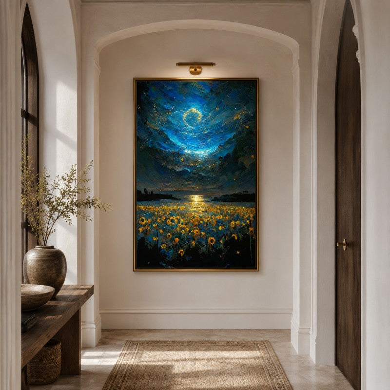 Starry Night Sunflower Field Canvas Painting #Kiss 203