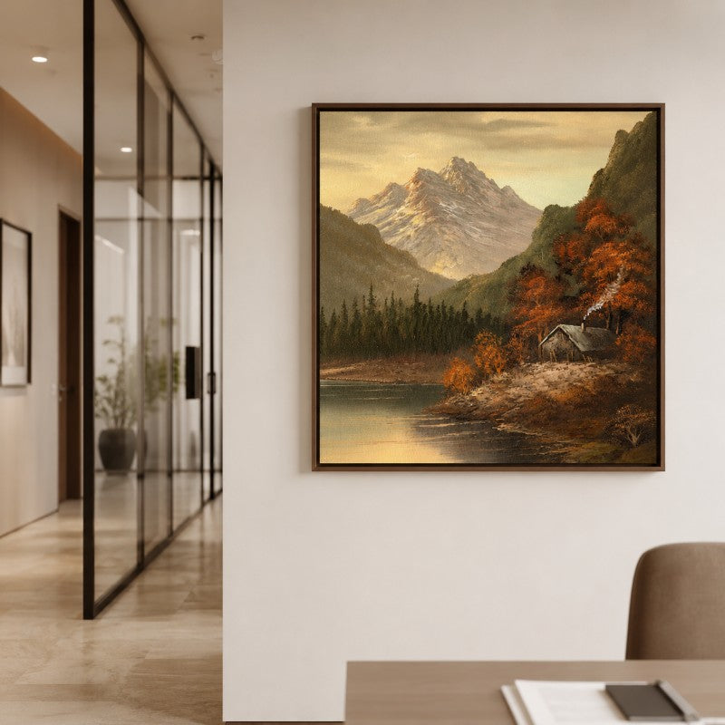 Autumn Mountain Cabin Canvas Painting #Kiss 201