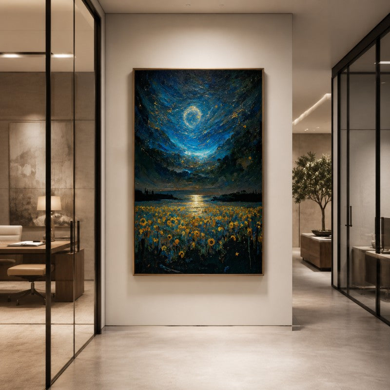 Starry Night Sunflower Field Canvas Painting #Kiss 203