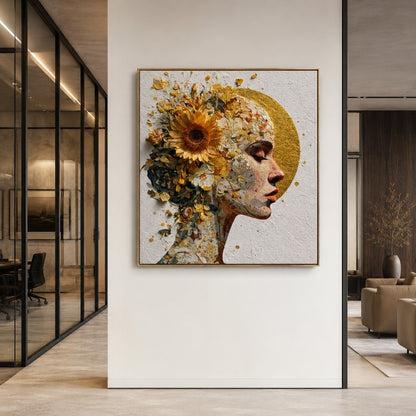 Golden Floral Woman Canvas Painting #Kiss 200