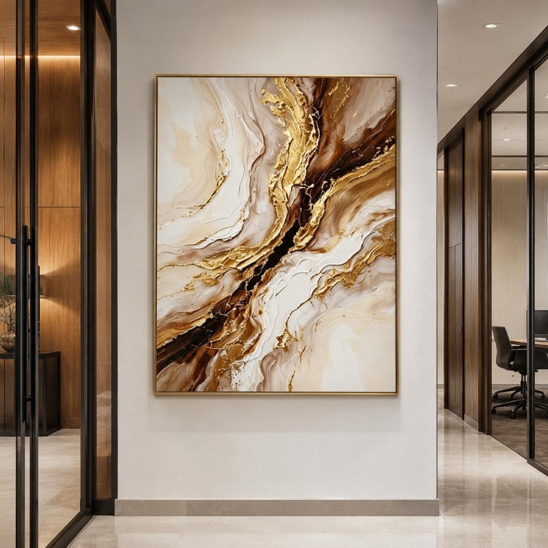 Golden Marble Abstract Canvas Painting #Kiss 193