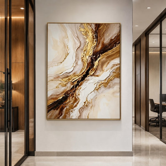 Golden Marble Abstract Canvas Painting #Kiss 193