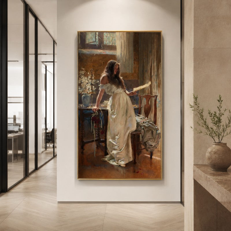 Letter Reading Lady Canvas Painting | Classical Figurative Wall Art | Kissmuse