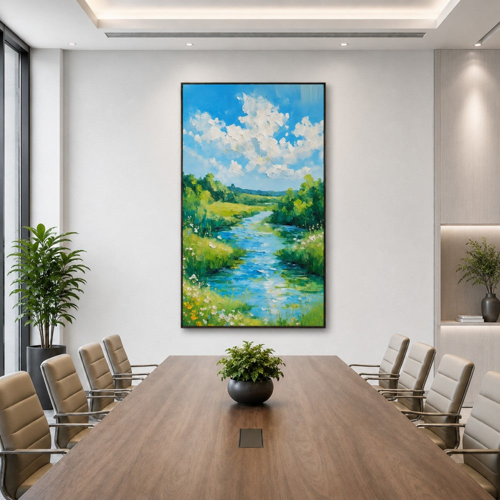 Blue Sky River Landscape Canvas Painting #Kiss 187