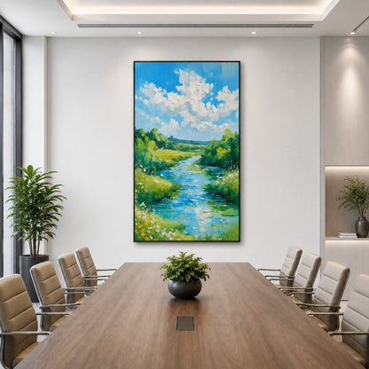 Blue Sky River Landscape Canvas Painting #Kiss 187
