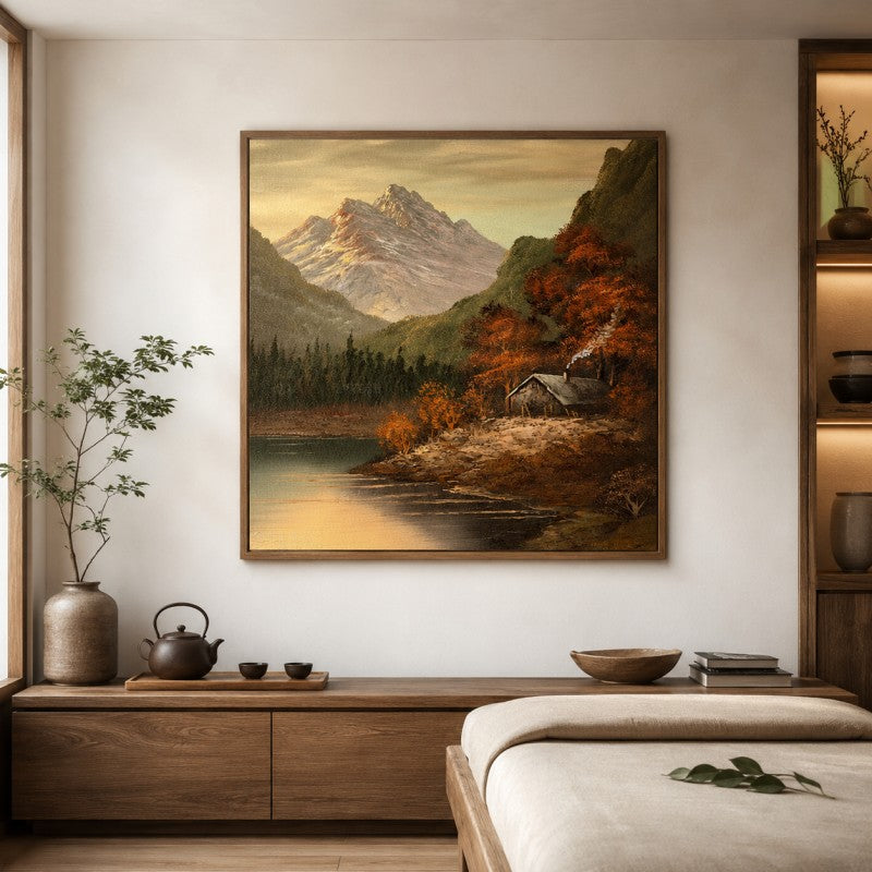 Autumn Mountain Cabin Canvas Painting #Kiss 201