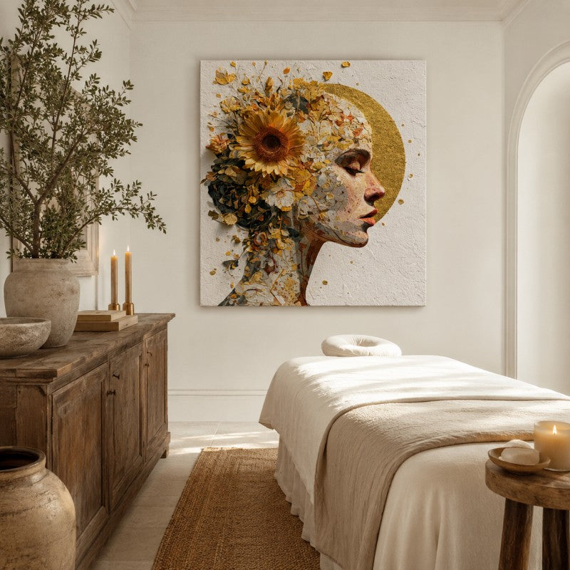 Golden Floral Woman Canvas Painting #Kiss 200