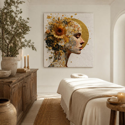 Golden Floral Woman Canvas Painting #Kiss 200