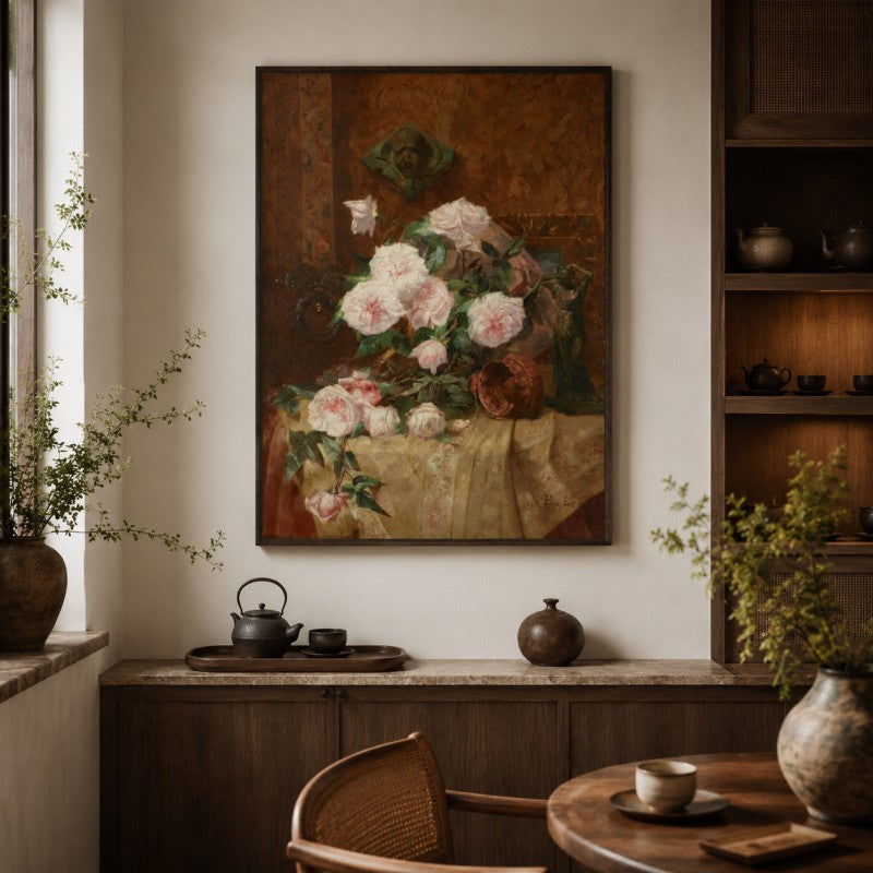Vintage Rose Still Life Canvas Painting #Kiss 202
