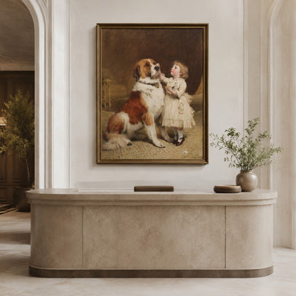 Vintage Child and Saint Bernard Canvas Painting #Kiss 205